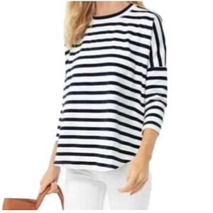 Pomander Place Top S/M Striped Long Sleeve Crew Neck Rayon Blend Coastal Black W